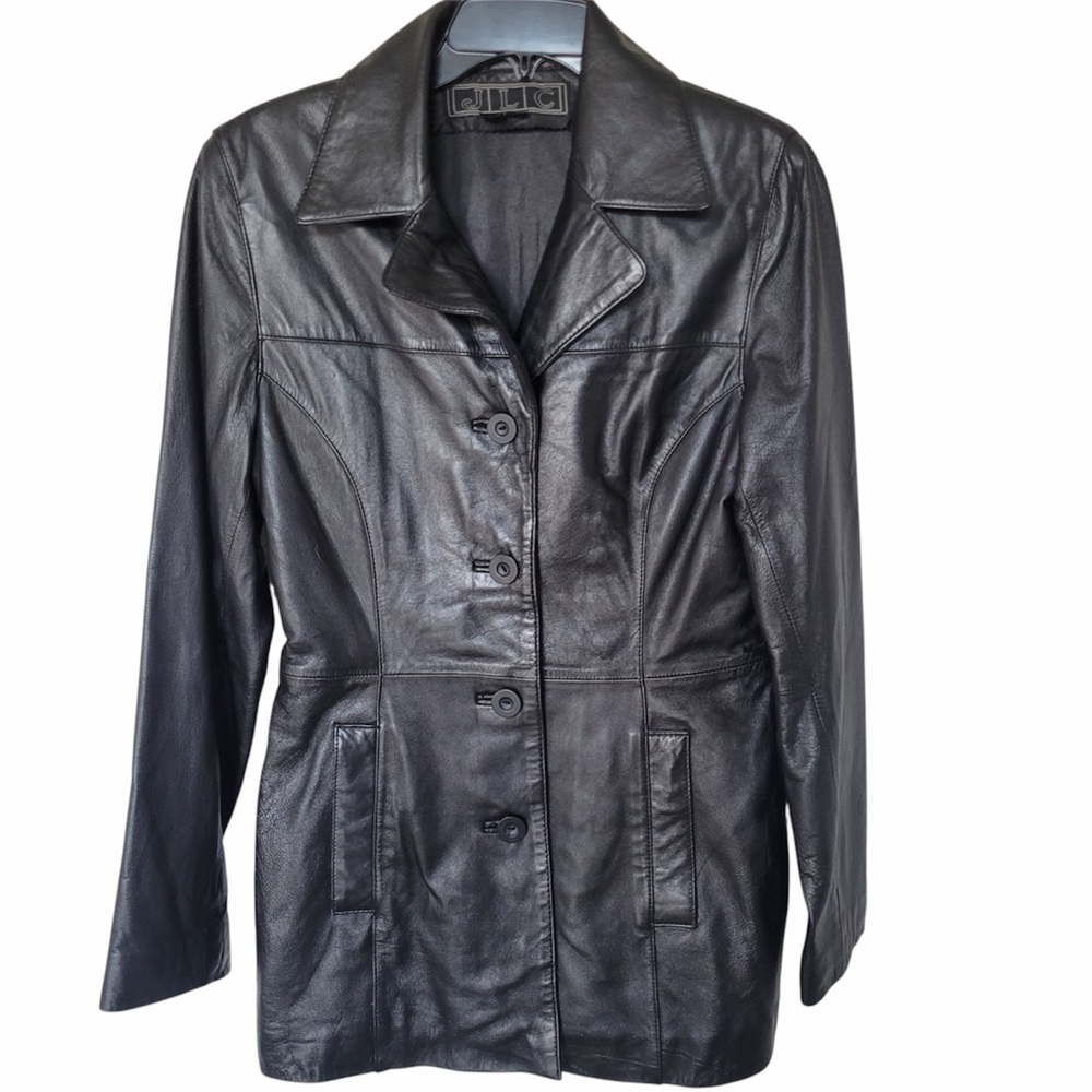 JLC genuine leather Elegant Black Leather Jacket for Women size S